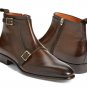 Handmade Double Monk Ankle Brown Boot Dress Formal Leather Boots Dress Boots Men