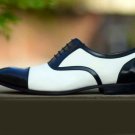 Oxford Black White Shoes, Men's Cap Toe Shoes, Formal Leather Office Dress Shoes