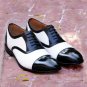 Oxford Black White Shoes, Men's Cap Toe Shoes, Formal Leather Office Dress Shoes