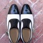 Oxford Black White Shoes, Men's Cap Toe Shoes, Formal Leather Office Dress Shoes