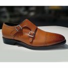 Men's Monk Shoes, Handmade Tan Shoes, Dress Leather Shoe, Buckle Shoes