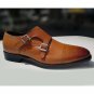 Men's Monk Shoes, Handmade Tan Shoes, Dress Leather Shoe, Buckle Shoes