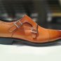 Men's Monk Shoes, Handmade Tan Shoes, Dress Leather Shoe, Buckle Shoes