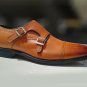 Men's Monk Shoes, Handmade Tan Shoes, Dress Leather Shoe, Buckle Shoes