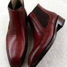 Handmade Burgundy Chelsea Boot, Leather Casual Formal Dress Fashion Boots Men