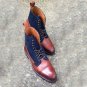 Handmade Ankle Boots Brown Navy Cap Toe Suede & Leather Formal Boots Men