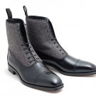 Handmade Leather Tweed Boots For Men, Men Cap Toe Formal Boots Two Toned Boots