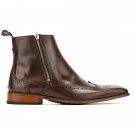 Men Ankle High Brown Brogue Boots, Handmade Wing Tip Dress Leather Boot