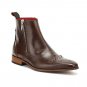 Men Ankle High Brown Brogue Boots, Handmade Wing Tip Dress Leather Boot