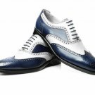 Leather Wingtip Shoes, OXFORD Brogue Leather Shoes, Handmade Navy White Shoes