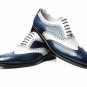 Leather Wingtip Shoes, OXFORD Brogue Leather Shoes, Handmade Navy White Shoes