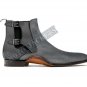Handmade Gray Chelsea Suede Buckle Leather Boots, Ankle High Designer Boots Men