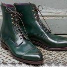 Handmade Green Boots For Men, Cap Toe Ankle Dress Formal Casual Leather Boot