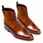 Handmade Ankle High Two Tone Boots. Cap Toe Style Tan Suede & Leather Men Boot