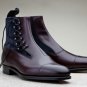 Men Cap Toe Ankle High Boots Maroon Leather Casual Dress Boots Handmade Tuxedo
