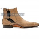 Handmade Beige Antique Chelsea Suede Leather Boot, 2 Tone Men Ankle High Dress