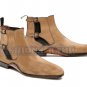 Handmade Beige Antique Chelsea Suede Leather Boot, 2 Tone Men Ankle High Dress