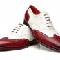 Handmade Men Two Tone Leather formal Shoes, Men White Maroon Dress Tuxedo Shoes