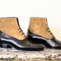 Mens Ankle High Leather Boots, Handmade Boots, Black Beige Boots, Dress Boots