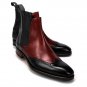 Handmade Chelsea Two Tone Leather Ankle Boot Burgundy Black Men Formal Boot
