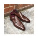 Mens Brown Monk Shoes, Genuine Leather Fashion Jeans Shoes, Handmade Dress Shoes