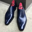 Hand Crafted Oxfords Navy Blue Leather Shoes For Men, Dress Formal Men Shoes New