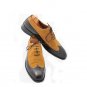 Handmade Two Tone Wingtip Shoes, Formal Designer Black Tan Suede Shoes, Men Shoe