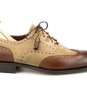 Handmade Men Beige Brown Brogue Shoes, Oxford Formal Dress Suede & Leather Shoes