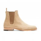 Men's Chelsea Beige Leather Ankle Boots, Suede Beige Formal Dress Handmade Boots
