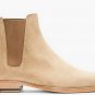 Men's Chelsea Beige Leather Ankle Boots, Suede Beige Formal Dress Handmade Boots