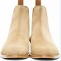 Men's Chelsea Beige Leather Ankle Boots, Suede Beige Formal Dress Handmade Boots