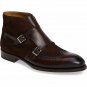 Men Handmade Suede Panel Double Monk Strap Leather Boots, Men Dress Formal Boots