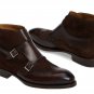 Men Handmade Suede Panel Double Monk Strap Leather Boots, Men Dress Formal Boots