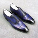 Handmade Oxford Two Tone Leather Shoes, Navy Dress Formal Shoes Men's, Cap Toe