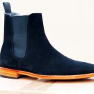 Men Chelsea Chelsea Boots, Navy Blue Suede Leather Boots, Dress Formal Boots