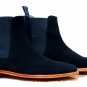 Men Chelsea Chelsea Boots, Navy Blue Suede Leather Boots, Dress Formal Boots