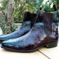 Handmade Chelsea Crock Texture Leather Ankle Boot, Forma Casual Men Formal Boot