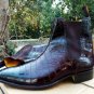 Handmade Chelsea Crock Texture Leather Ankle Boot, Forma Casual Men Formal Boot