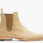 Handmade Chelsea Suede Men's Beige Boots Leather Sole Dress Formal Ankle Boots
