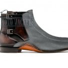 Handmade Brown Antique Chelsea Gray Suede Leather Boot, 2 Tone Men Ankle High