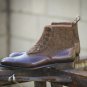 Handmade Brown Button Boots Men Brown Formal Boot Men Button Leather Tweed Boot