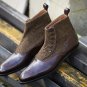 Handmade Brown Button Boots Men Brown Formal Boot Men Button Leather Tweed Boot
