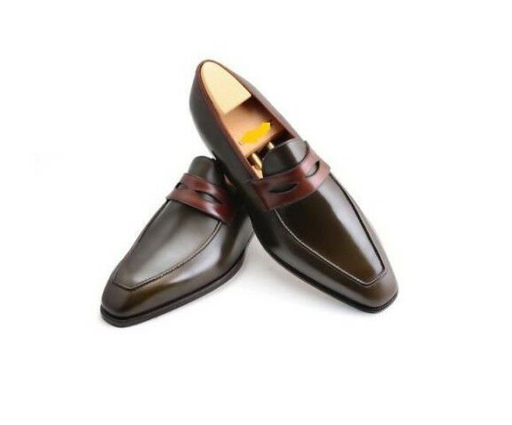 Handmade Men Brown leather shoes, Men slip ons Men Spectator shoes ...