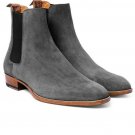 Chelsea Boots, Handmade Suede Boot, Gray Leather Formal boots, Dress ankle boots