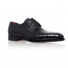Black alligator derby shoe, Handmade  Crock texture genuine leather, Dress shoes