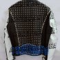 Handmade Silver Studded Leather Men Blue Black Rock Punk Studded Leather Jacket
