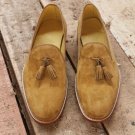 Handmade Tan Formal Shoes Suede Moccasin Slipper For Men, Dress Wedding Shoes