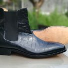 Alligator Chelsea Boots, Black Crocodile Boot, Men's Handmade Leather Boots