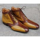 Men's Handmade Brown Tan Leather Boot, Ankle Boots Designer Casual Denim Boots