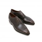 Men's Handmade Luxury Classic Shoes Brown Genuine Leather Wingtip Brogue Oxford
